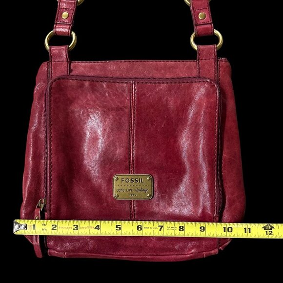 Fossil Red Leather Crossbody Purse 1954 Adjustable Strap Brass Accents READ - Picture 15 of 15